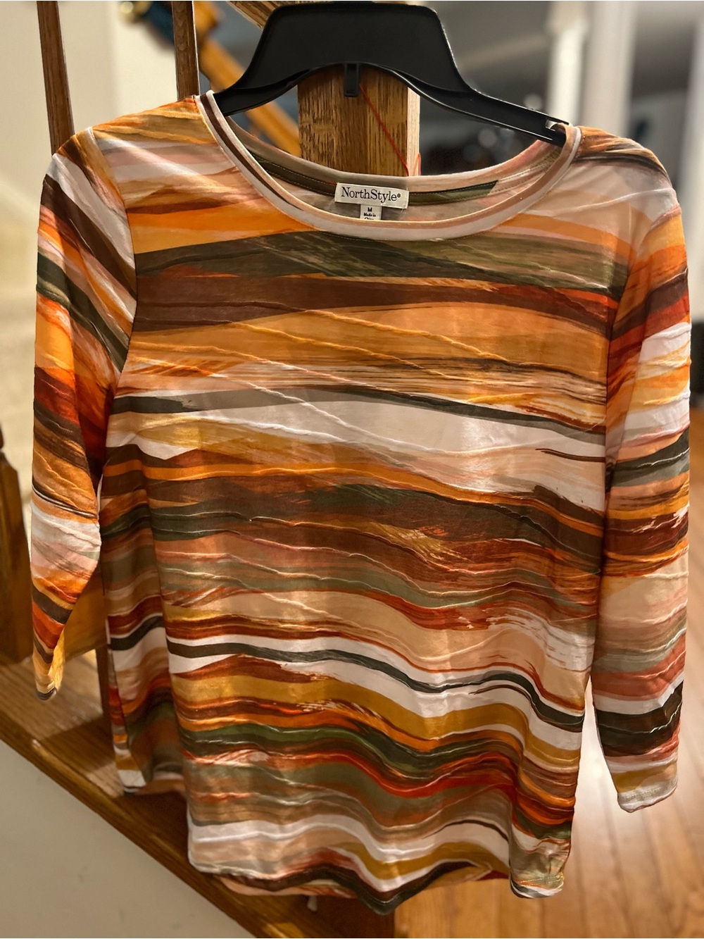 NorthStyle Women’s Orange, Brown & Green Striped Long Sleeve Top